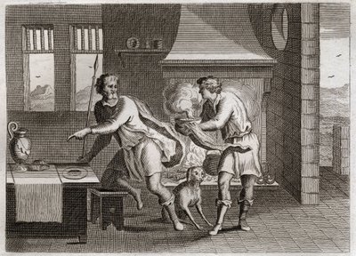 Royaumont Biblia, Ószövetség: Jákob és Ézsau. Ézsau eladja testvérének, Jákóbnak, a nagyapjának egy kis lencséért. Illusztráció 1811-ből. alkotó: Unknown artist