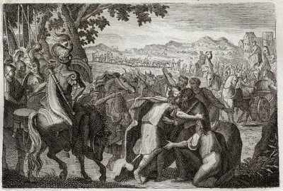 Royaumont Biblia, Ószövetség: Jákób Egyiptomba megy. Jacob meg fogja találni Josephet az egész családjával. Illusztráció 1811-ből. alkotó: Unknown artist