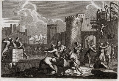 Royaumont Biblia, Ószövetség: Jerusalem rebatie. I. Artaxerxész király Nehémiát Jeruzsálembe küldte azzal az engedéllyel, hogy fellázadjon annak összes fala. Illusztráció 1811-ből. alkotó: Unknown artist