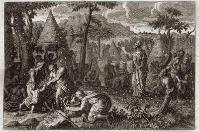 Royaumont Biblia, Ószövetség: Zsidók a sivatagban (vagy a manna lázadása). Isten mannát hullat az égből negyven évig. Illusztráció 1811-ből. alkotó: Unknown artist