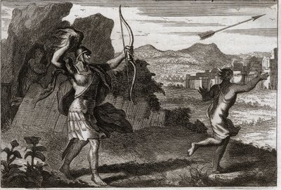 Royaumont Biblia, Ószövetség: Jonathan és David. És amikor Jonathán látta, hogy apja megkeseredett, Saul figyelmeztette őt, hogy vonuljon vissza. Illusztráció 1811-ből. alkotó: Unknown artist