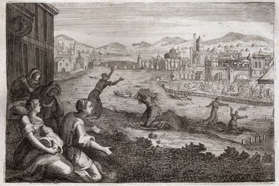 Royaumont Biblia, Ószövetség: Egyiptom szülésznõi. A fáraó az izraeliták fiúgyermekeit a Nílusba veti. Illusztráció 1811-ből. alkotó: Unknown artist