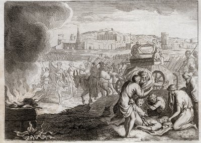 Royaumont Biblia, Ószövetség: Oza üt Istennel. Dávid haza akarja vinni a frigyládát. Oza meghalt, aki odatette a kezét, nehogy leessen. Illusztráció 1811-ből. alkotó: Unknown artist