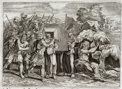 Royaumont Biblia, Ószövetség: A Jordán áthaladása. Józsué elhozza a Jordánt az egész néphez. Ez a folyó kiszárad, és bementek abba a papok, akik a frigyládát hordták; és a vizek felemelkedtek fent, és hegyként függőben maradtak. én alkotó: Unknown artist