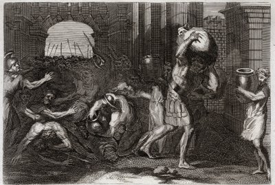 Royaumont Biblia, Ószövetség: Elizeus jóslata. Szamária Ura, aki félrevezette Elizeus szavait, lábai előtt tolong. Illusztráció 1811-ből. alkotó: Unknown artist