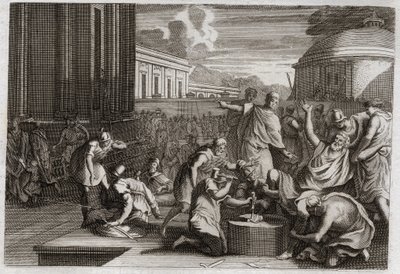Royaumont Biblia, Ószövetség: Adonibesec büntetése. Josue halála. Adonibesec király (Adonibesech, Adoni Bezek, Adoni-Bezek) miután a zsidók dacoltak vele, levágták lábai és kezei végét, ahogyan levágta, még hetven király korában is. alkotó: Unknown artist