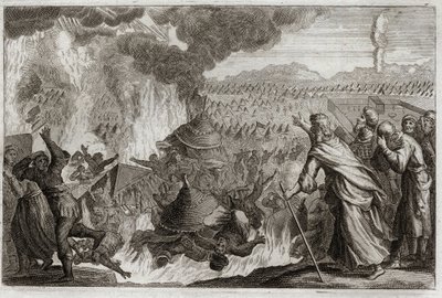 Royaumont Biblia, Ószövetség: Az égi tűz büntetése. Core (Kore), Dathan (Datan, Nathan) és Abriron (Abiram), akik Mózes ellen dünnyögnek, és hatással vannak Pretrise uralkodóra, mind élve elpusztulnak, és a föld megnyílik, hogy felfalja őket. Epizód a alkotó: Unknown artist