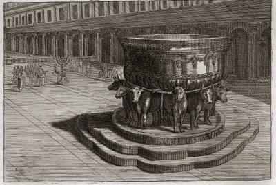 Royaumont Biblia, Ószövetség: Réztenger. Az öntöttvas rendszerint réztengernek nevezi, hogy megmossa a papok lábát és kezét, amikor belépnek a templomba. Illusztráció 1811-ből. alkotó: Unknown artist