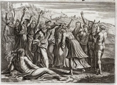 Royaumont Biblia, Ószövetség: Salamon király. Dávid megalapította Salamon királyt Bethsabee és Nátán próféta imáira. Illusztráció 1811-ből. alkotó: Unknown artist