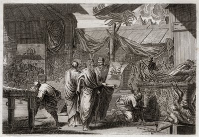 Royaumont Biblia, Ószövetség: A tabernákulum. Mózes felállítja a hajlékot az Istentől kapott rend szerint. Illusztráció 1811-ből. alkotó: Unknown artist