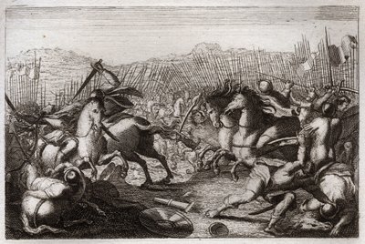 Royaumont Biblia, Ószövetség: Júdás győzelme. Judas Machabee (Maccabee, Macabee) legyőzte Apolloniust, Seront, Ptolemee Macront, Gorgiaszt, Nikánort és Lysiast különböző csatákban. Illusztráció 1811-ből. alkotó: Unknown artist