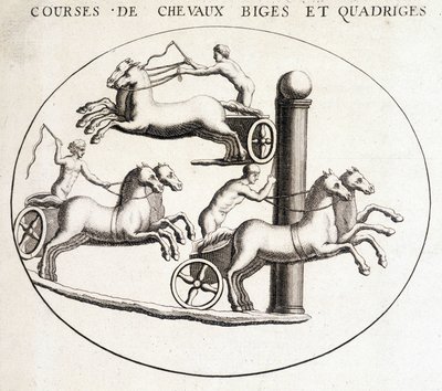 Biges és quadriges lóversenyek. 19. századi metszet. alkotó: Unknown artist