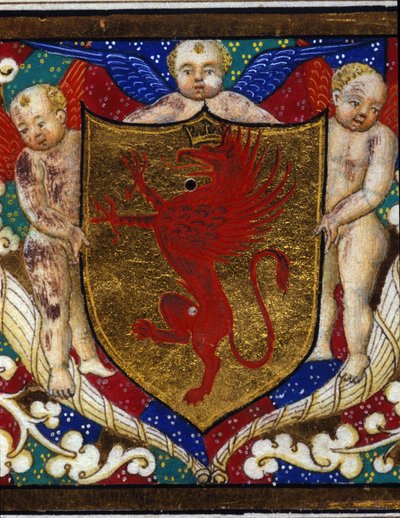 A Blazon griffon koronát díszít arany alapon. Egy miniatűr részlete. alkotó: Unknown artist