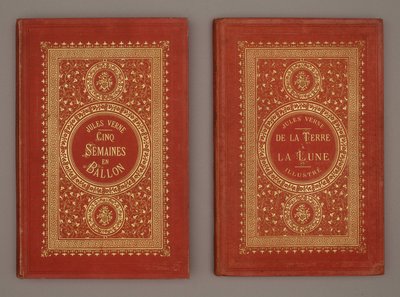 Jules Verne „Öt hét léggömbben” és „A Földtől a Holdig” című könyvborítója alkotó: Unknown artist