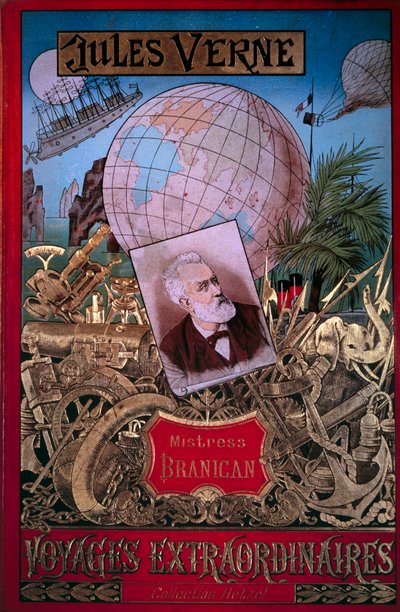 Jules Verne (1828-1905) „Branican úrnő” című könyvborítója a „” Voyages extraordinaire”” gyűjteményben, 19. század Párizs, B.N. alkotó: Unknown artist