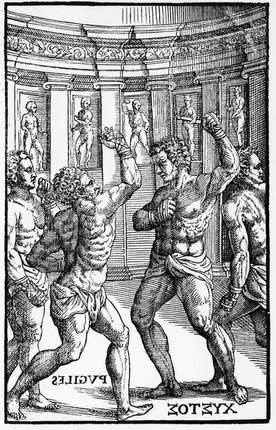 Ökölvívók, birkózók – a „Jerome Mercurialis de Arte Gymnastica”, velencei kiadásban alkotó: Unknown artist