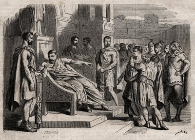 Brutus halálra ítéli fiát - Brutus (Marcus Junius Brutus, i. e. 85-42) fiait halálra ítéli - Joseph Decembre és Edmond Allonier „Dictionnaire populaire illustrious” vésése - 1864 - alkotó: Unknown artist