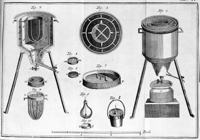 Lavoisier kalorimétere – Lavoisier fizikai és kémiai füzeteiben alkotó: Unknown artist