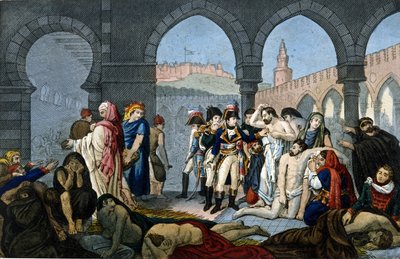 Egyiptom hadjárata (1798-1801): Bonaparte tábornok felkeresi a jaffai pestiferes kórházat. Metszet 19. század. alkotó: Unknown artist