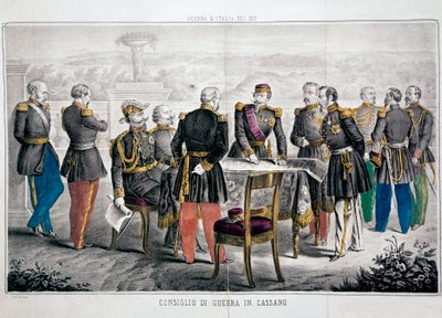 Olaszország 1859-es hadjárata: Cassano haditanácsa, amely II. Vittorio Emanuele (Victor-Emmanuel vagy Victor Emmanuel) és III. Napóleon császár találkozója. Magángyűjtemény alkotó: Unknown artist