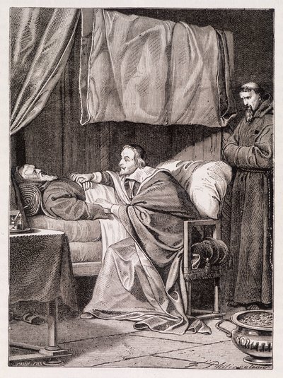 Richelieu bíboros József atya halálos ágyán - metszet alkotó: Unknown artist