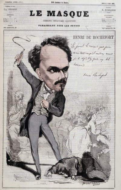 Henri de Rochefort (1831-1913), francia újságíró és politikus rajzfilmje, aki a köztársaságiak ellenséges álláspontját mutatta be. az 1867-es „Le Masque”-ban alkotó: Unknown artist