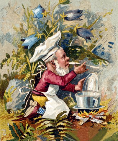 A törpe vagy farfadet szakács karaktere. 19. századi kromolitográfia. alkotó: Unknown artist