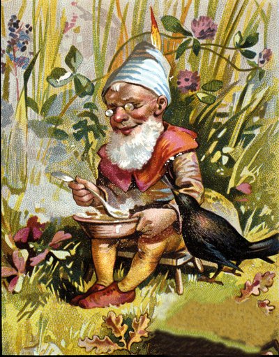 A törpe vagy a farfadet karaktere levest eszik. alkotó: Unknown artist