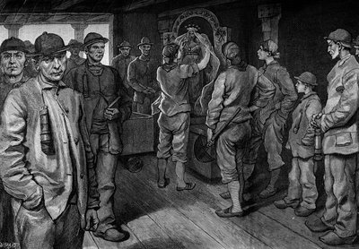 Szent Barbe szobrát díszítő Charbonnieres. Metszet a „The Journal of Youth”-ban alkotó: Unknown artist