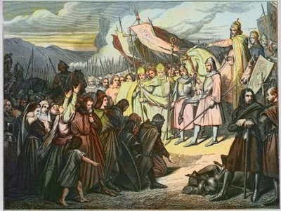 Nagy Károly elfogadja Wittekind megadását Paderbornban (785) - Nagy Károly győzelme (742-814) a szász Widukind (Wittekind) szász karja felett 785-ben (Widukind vagy Witikind - Widukind a szász háborúk: a szász germán kapitányok vezetője alkotó: Unknown artist