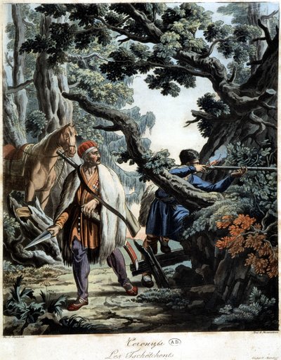 Csecsenek lesből egy kaukázusi erdőben, deb. 19. század alkotó: Unknown artist