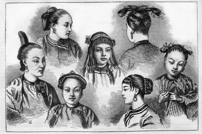Kínai divat és frizurák a 19. században. alkotó: Unknown artist