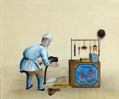 Kínai kereskedő olló ezüst rúd vágásához. 17. századi rajz. Párizs. B N alkotó: Unknown artist