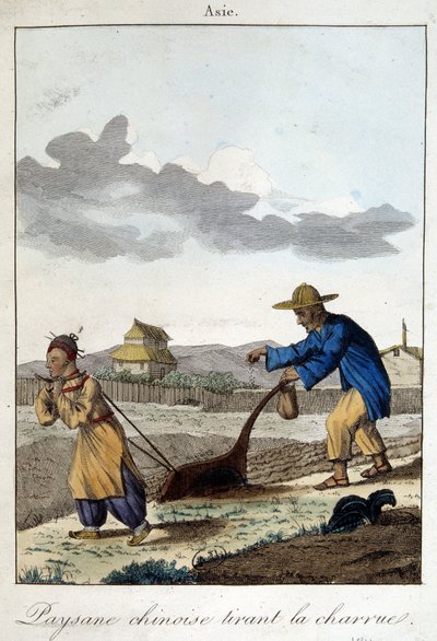 Kínai paraszt húzza az ekét. A „Népek szokásai és szokásai” című kötetben, szerk. Hocquart alkotó: Unknown artist