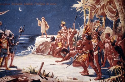 Kolumbusz Kristóf holdfogyatkozást jósolt az indiánoknak. 19. századi kromolitográfia. alkotó: Unknown artist