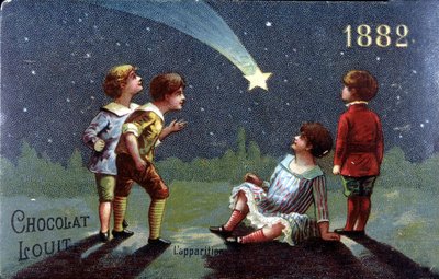 Kromolitográfia Chocolat Louit 1882-ből. A gyerekek kívánságot fogalmaznak meg a csillag megjelenésekor. alkotó: Unknown artist
