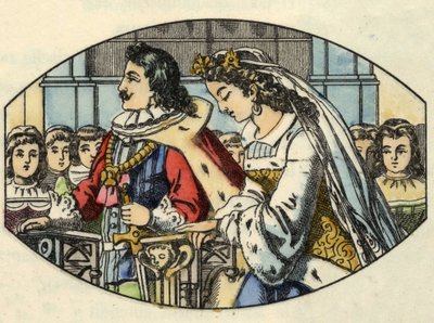 Hamupipőke esküvője a herceggel. Illusztráció Charles Perrault „Hamupipőke vagy La petite slipper de verre” című meséjéről alkotó: Unknown artist