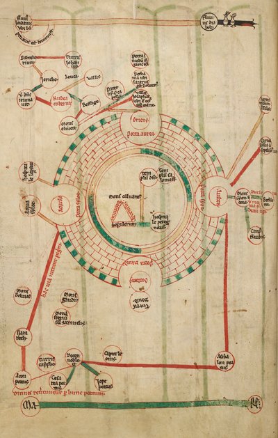 Jeruzsálem kör alakú térképe a templommal és a Szent Sírral alkotó: Unknown artist