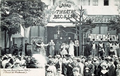 Cirkuszi előadás a párizsi Grand Theatre Becker előtt 1906-ban (fotó) alkotó: Unknown Artist