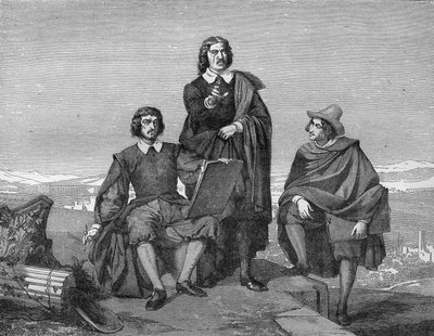 Claude Lorrain, Nicolas Poussin és Gaspard Dughet (a Guaspre Poussin) a római régióban. századi metszet. alkotó: Unknown artist