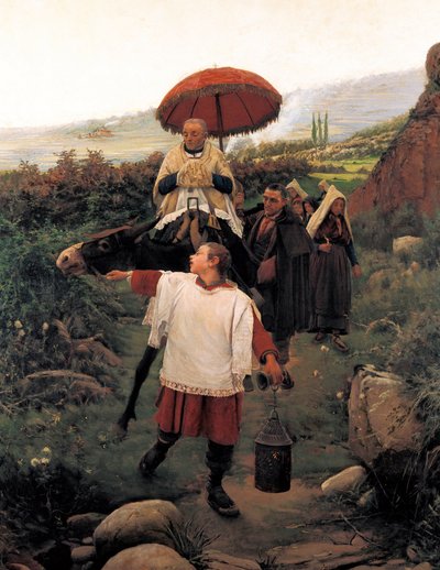 "" Kombinálja a hegyet "" Vallási kortezs egy hegyben. Mariano VAYREDA VILA (1853-1903) festménye. Spanyolország, Olot. Garrotxa Regionális Múzeum. alkotó: Unknown artist