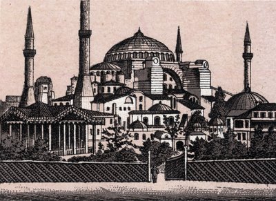 Konstantinápoly, Törökország: kilátás a Szent Szófia mecsetre (Hagia Sophia vagy Hagia Sophia). in "" A világ 168 nézetet szemléltet"" Keltezés nélküli (XIX. század vége) alkotó: Unknown artist