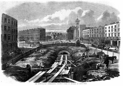 A londoni metró építése 1850-ben: a King Crossnál dolgozik. alkotó: Unknown artist