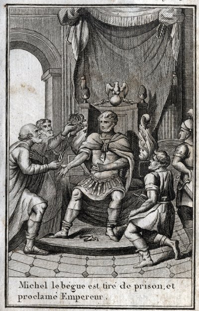 II. Mihály amori (a begue) (770-829) bizánci császárrá koronázása, miután 820-ban szabadult a börtönből. Ő az amoriai dinasztia megalapítója. Metszet a „Beaute de l