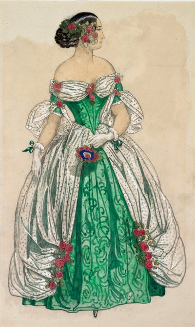 Jelmez (hosszú zöld ruha fehér vitorlákkal), a "Pillangók" című baletthez. alkotó: Unknown Artist