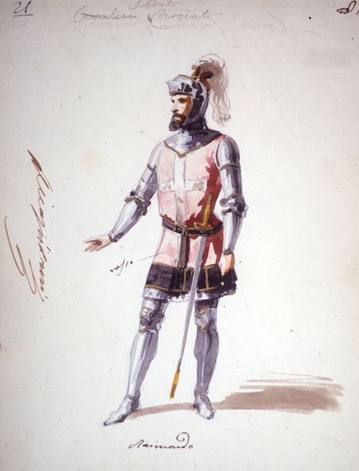 Giuseppe Verdi (1813 - 1901) 1843-ban komponált „I Lombardi” vagy „Les Lombards à la première Crusade” opera jelmeze. Névtelen akvarell rajz. Raimondo karaktere a milánói Scalában tartott előadáshoz. alkotó: Unknown artist
