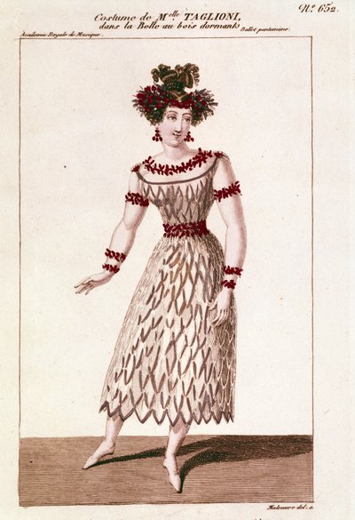 Maria Taglioni (1804-1884) táncos jelmeze Piotr vagy Petr Iljics Csajkovszkij (vagy Csajkovszkij vagy Ciajkovszkij vagy Csajkovszkij) „Csipkerózsika” című balettjében alkotó: Unknown artist