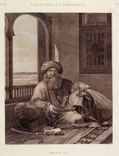 Jelmezek és portrék: Mourad Bey (1750-1801) Mameluk főnök (Murad Bey Egyptian Mamluk chieftain (bey)) az „Egyiptom leírása” című kiadványban, Editions imperiales alkotó: Unknown artist