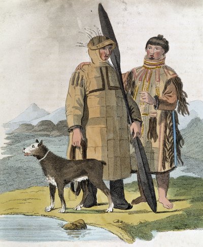 Pár egy orosz tartományból és a kutyájuk - metszet alkotó: Unknown artist