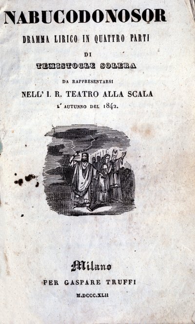 Giuseppe Verdi (1813 - 1901) Nabucco első librettójának borítója, amelyet először Nabucodonosornak neveztek el. alkotó: Unknown artist